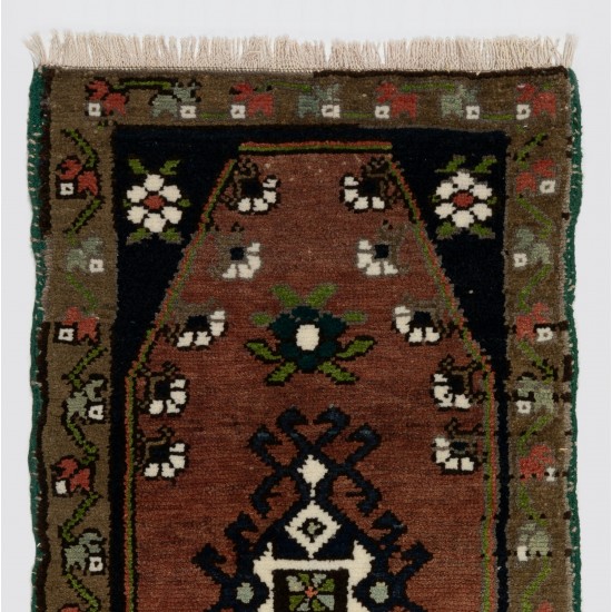 Handmade Turkish Doormat (Seat or Cushion Cover), Small Vintage Turkish Rug. 1.5 x 2.8 Ft (44 x 85 cm)