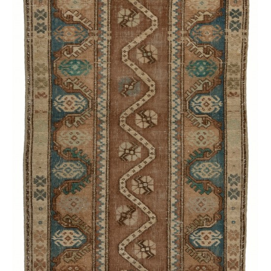 Narrow Antique Turkish Wool Runner Rug, Handmade Hallway Runner. 2.5 x 9.4 Ft (75 x 286 cm)