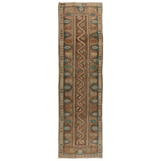 Narrow Antique Turkish Wool Runner Rug, Handmade Hallway Runner. 2.5 x 9.4 Ft (75 x 286 cm)