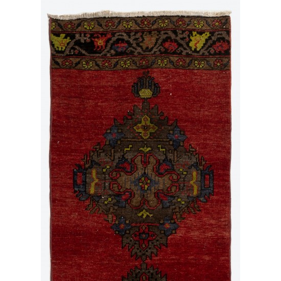 Narrow Turkish Runner Rug, Authentic Vintage Handmade Hallway Runner. 2.5 x 11.3 Ft (75 x 342 cm)