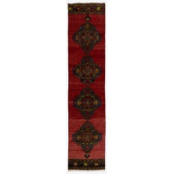 Narrow Turkish Runner Rug, Authentic Vintage Handmade Hallway Runner. 2.5 x 11.3 Ft (75 x 342 cm)