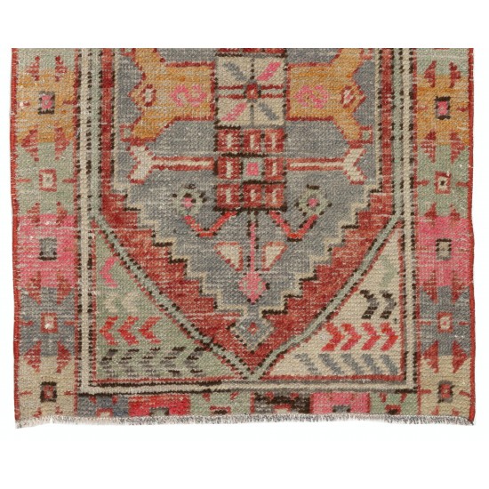 Vintage Oriental Rug, Hand-Knotted Turkish Village Carpet. 2.6 x 5.9 Ft (77 x 177 cm)