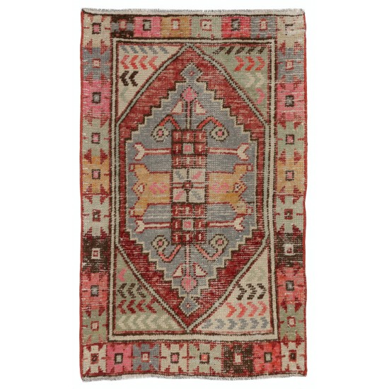 One of a Kind Tribal Oriental Rug, Traditional Vintage Handmade Turkish Carpet. 2.6 x 4 Ft (78 x 120 cm)