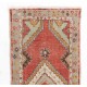 Vintage Turkish Handmade Rug. Red, Ivory, Mint Green and Rust color Carpet. 2.6 x 5.7 Ft (78 x 171 cm)