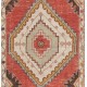 Vintage Turkish Handmade Rug. Red, Ivory, Mint Green and Rust color Carpet. 2.6 x 5.7 Ft (78 x 171 cm)