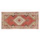 Vintage Turkish Handmade Rug. Red, Ivory, Mint Green and Rust color Carpet. 2.6 x 5.7 Ft (78 x 171 cm)