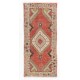 Vintage Turkish Handmade Rug. Red, Ivory, Mint Green and Rust color Carpet. 2.6 x 5.7 Ft (78 x 171 cm)