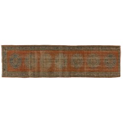 Narrow Vintage Handmade Turkish Runner Rug for Hallway Decor. 2.6 x 10.6 Ft (79 x 322 cm)