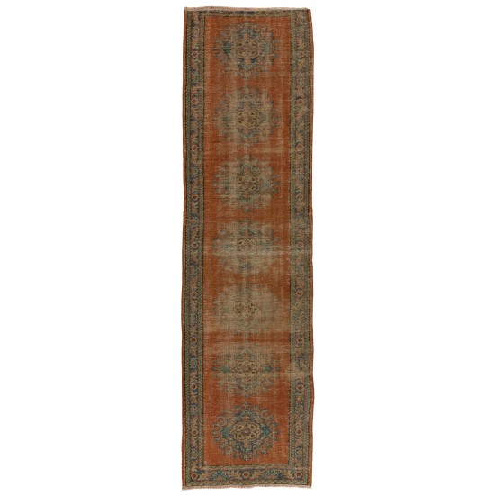 Narrow Vintage Handmade Turkish Runner Rug for Hallway Decor. 2.6 x 10.6 Ft (79 x 322 cm)
