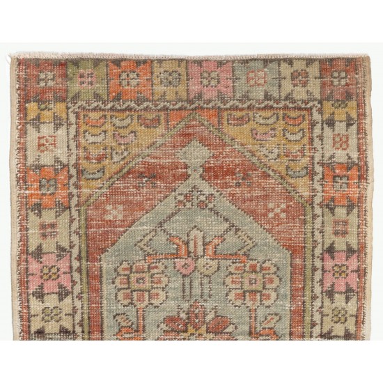 One of a Kind Tribal Oriental Rug, Traditional Vintage Handmade Turkish Carpet. 2.7 x 3.9 Ft (80 x 118 cm)