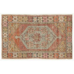 One of a Kind Tribal Oriental Rug, Traditional Vintage Handmade Turkish Carpet. 2.7 x 3.9 Ft (80 x 118 cm)