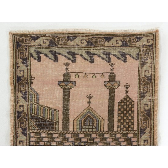 Vintage Handmade Prayer Rug from Konya / Turkey. 2.7 x 4 Ft (80 x 124 cm)