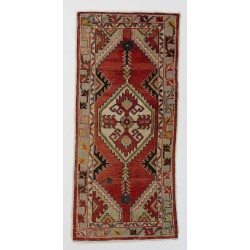 Small Hand-Knotted Vintage Turkish Accent Wool Rug. 2.7 x 5.7 Ft (80 x 172 cm)