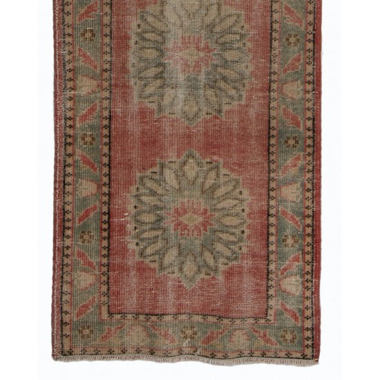 Narrow Vintage Handmade Turkish Runner Rug for Hallway Decor. 2.7 x 11.2 Ft (80 x 340 cm)