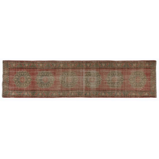 Narrow Vintage Handmade Turkish Runner Rug for Hallway Decor. 2.7 x 11.2 Ft (80 x 340 cm)