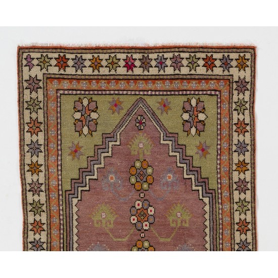 Small Hand-Knotted Vintage Turkish Accent Wool Rug. 2.7 x 4.8 Ft (82 x 145 cm)