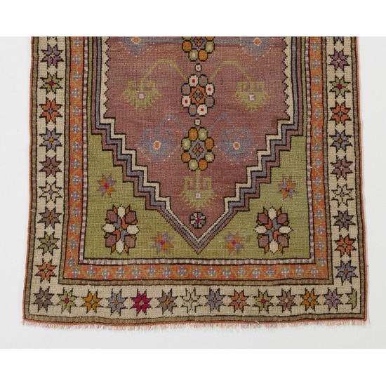 Small Hand-Knotted Vintage Turkish Accent Wool Rug. 2.7 x 4.8 Ft (82 x 145 cm)