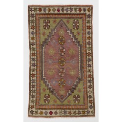 Small Hand-Knotted Vintage Turkish Accent Wool Rug. 2.7 x 4.8 Ft (82 x 145 cm)