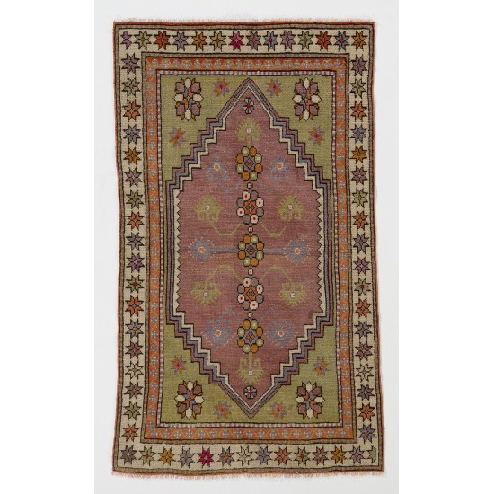 Small Hand-Knotted Vintage Turkish Accent Wool Rug. 2.7 x 4.8 Ft (82 x 145 cm)