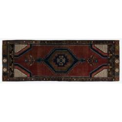 Handmade Turkish Wool Runner Rug for Hallway, Vintage Corridor Carpet. 2.8 x 7.8 Ft (85 x 237 cm)
