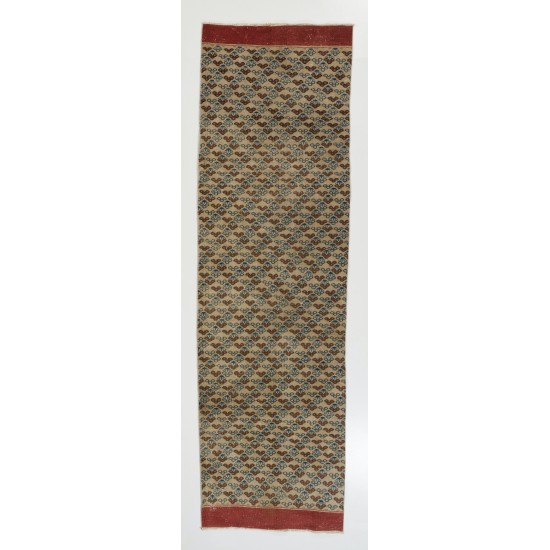 Turkish Runner Rug, Authentic Vintage Handmade Hallway Runner. 3 x 9.8 Ft (90 x 298 cm)