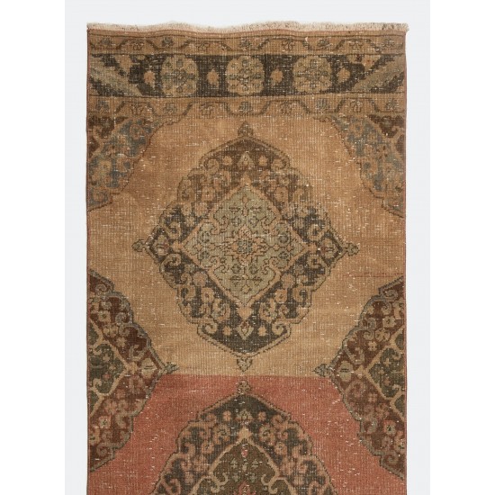Mid-Century Handmade Turkish Runner Rug for Hallway Decor. 3 x 12.7 Ft (90 x 385 cm)