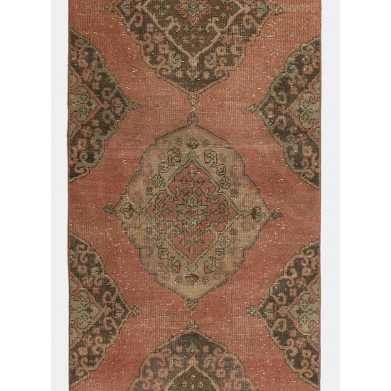 Mid-Century Handmade Turkish Runner Rug for Hallway Decor. 3 x 12.7 Ft (90 x 385 cm)