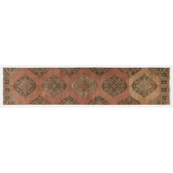 Mid-Century Handmade Turkish Runner Rug for Hallway Decor. 3 x 12.7 Ft (90 x 385 cm)