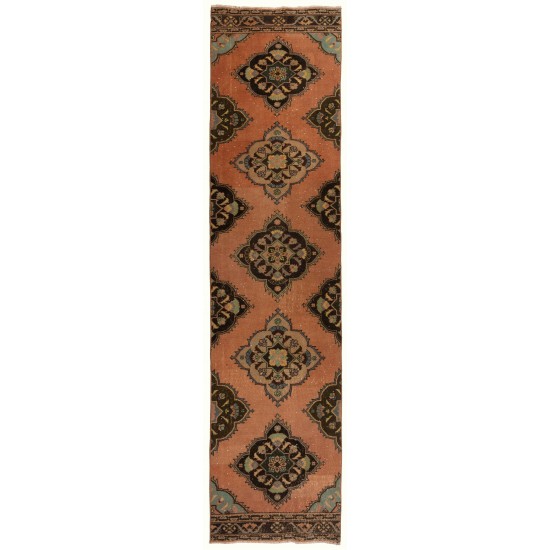 Mid-Century Handmade Turkish Runner Rug for Hallway Decor, Tribal Stlye Corridor Carpet. 3 x 12.4 Ft (91 x 375 cm)