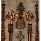 Handmade Vintage Anatolian Prayer Rug depicting a Chandelier, Couple of Columns and Flowers. 3 x 4.3 Ft (92 x 129 cm)