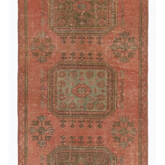 Hand-Knotted Vintage Anatolian Runner Rug Made of Wool. 3 x 11.4 Ft (92 x 345 cm)