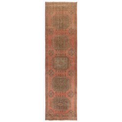 Hand-Knotted Vintage Anatolian Runner Rug Made of Wool. 3 x 11.4 Ft (92 x 345 cm)