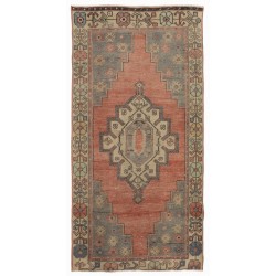 Traditional Hand-Knotted Turkish Village Rug Made of Wool. 3.2 x 6 Ft (95 x 183 cm)