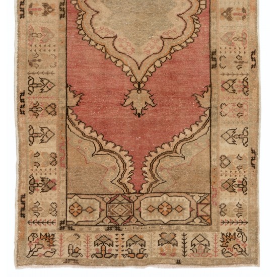 Vintage Turkish Handmade Accent Rug for Home and Office Decor. 3.2 x 6.5 Ft (95 x 197 cm)