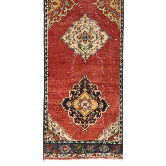 Handmade Turkish Runner Rug for Hallway, Vintage Corridor Rug. 3.2 x 12 Ft (95 x 366 cm)
