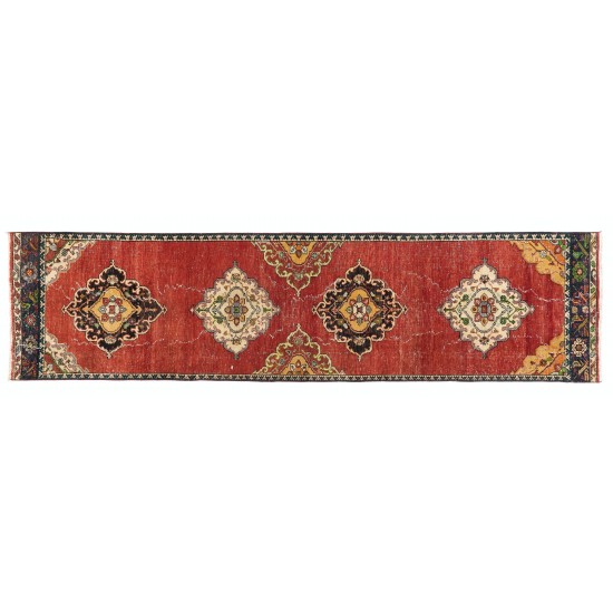 Handmade Turkish Runner Rug for Hallway, Vintage Corridor Rug. 3.2 x 12 Ft (95 x 366 cm)
