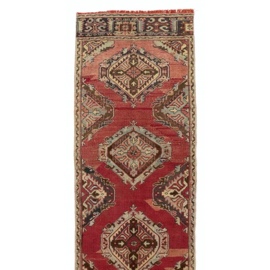 Handmade Turkish Corridor Rug, Vintage Hallway Runner. 3.2 x 13.6 Ft (97 x 412 cm)