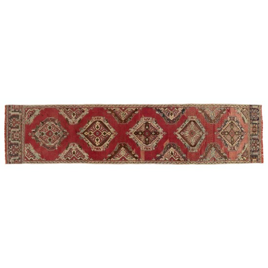 Handmade Turkish Corridor Rug, Vintage Hallway Runner. 3.2 x 13.6 Ft (97 x 412 cm)