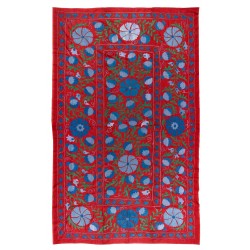 Silk Hand Embroidered Bed Cover, Vintage Suzani Wall Hanging from Uzbekistan. 4.5 x 7 Ft (135 x 212 cm)