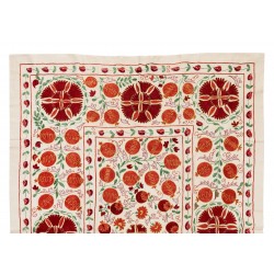New Silk and Cotton Suzani Wall Hanging. Traditional Hand Embroidered Uzbek Bedspread. 4.6 x 6.3 Ft (138 x 190 cm)