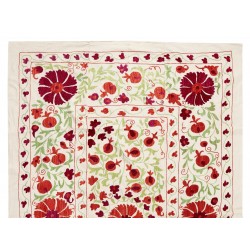 New Silk and Cotton Suzani Wall Hanging. Traditional Hand Embroidered Uzbek Bedspread. 4.6 x 7 Ft (140 x 212 cm)