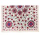 New Silk and Cotton Suzani Wall Hanging. Traditional Hand Embroidered Uzbek Bedspread. 4.7 x 6.6 Ft (141 x 200 cm)