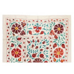New Silk and Cotton Suzani Wall Hanging. Traditional Hand Embroidered Uzbek Bedspread. 4.7 x 6.5 Ft (143 x 197 cm)