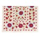 New Silk and Cotton Suzani Wall Hanging. Traditional Hand Embroidered Uzbek Bedspread. 4.8 x 6.8 Ft (145 x 206 cm)