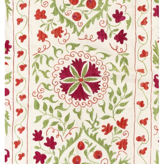 Silk Hand Embroidered Bed Cover, New Suzani Wall Hanging from Uzbekistan. 4.9 x 6.9 Ft (147 x 210 cm)