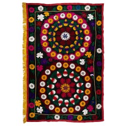 Silk Hand Embroidered Bed Cover, Vintage Suzani Wall Hanging from Uzbekistan. 5 x 7.4 Ft (150 x 225 cm)