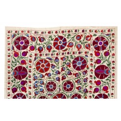 Silk Hand Embroidered Bed Cover, New Suzani Wall Hanging from Uzbekistan. 6.2 x 7.8 Ft (187 x 237 cm)