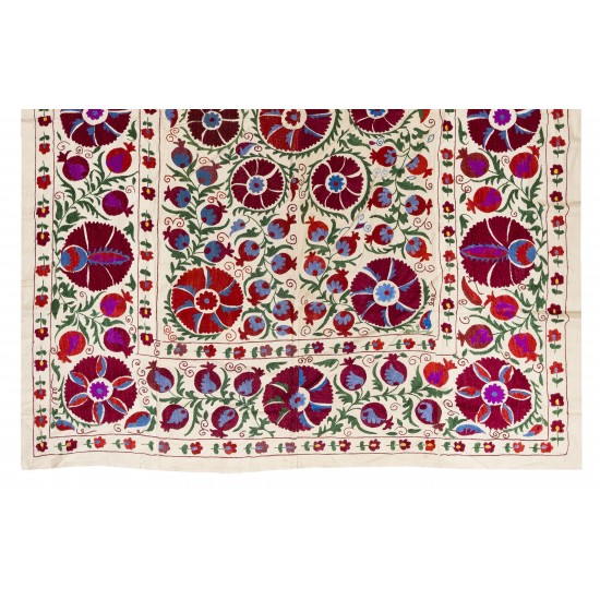 Silk Hand Embroidered Bed Cover, New Suzani Wall Hanging from Uzbekistan. 6.2 x 7.8 Ft (187 x 237 cm)