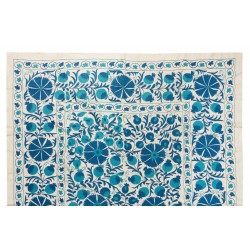 Authentic Silk Hand Embroidered Bed Cover, New Suzani Wall Hanging from Uzbekistan. 6.3 x 8 Ft (192 x 245 cm)