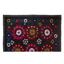 Silk Hand Embroidered Bed Cover, Vintage Suzani Wall Hanging from Uzbekistan. 6.4 x 7.8 Ft (195 x 236 cm)
